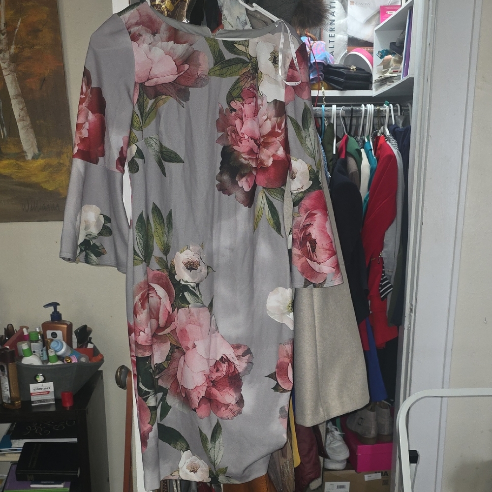 Calvin Klein Pink and Gray Floral Dress